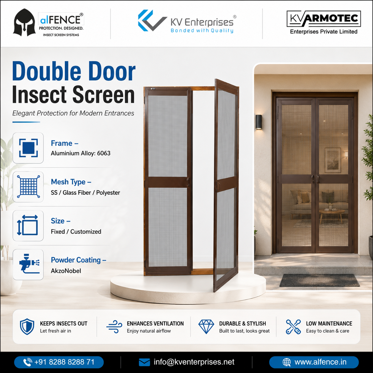 Double Door Aluminium Mosquito Net for Home